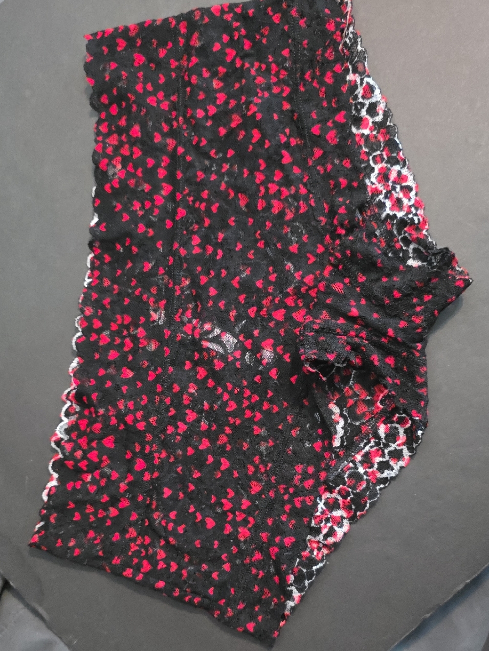 Victoria's Secret Black Lace Shortie with Red Heart Print